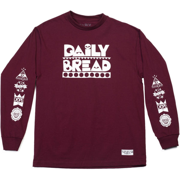Daily Bread Symbols Long Sleeve Burgundy